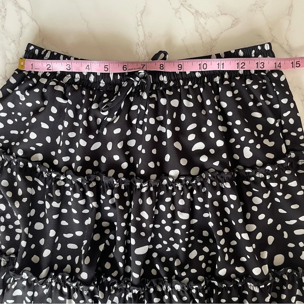 Polka Dot Skater Skirt - Black & White, Stretchy High-Waist, Pleated